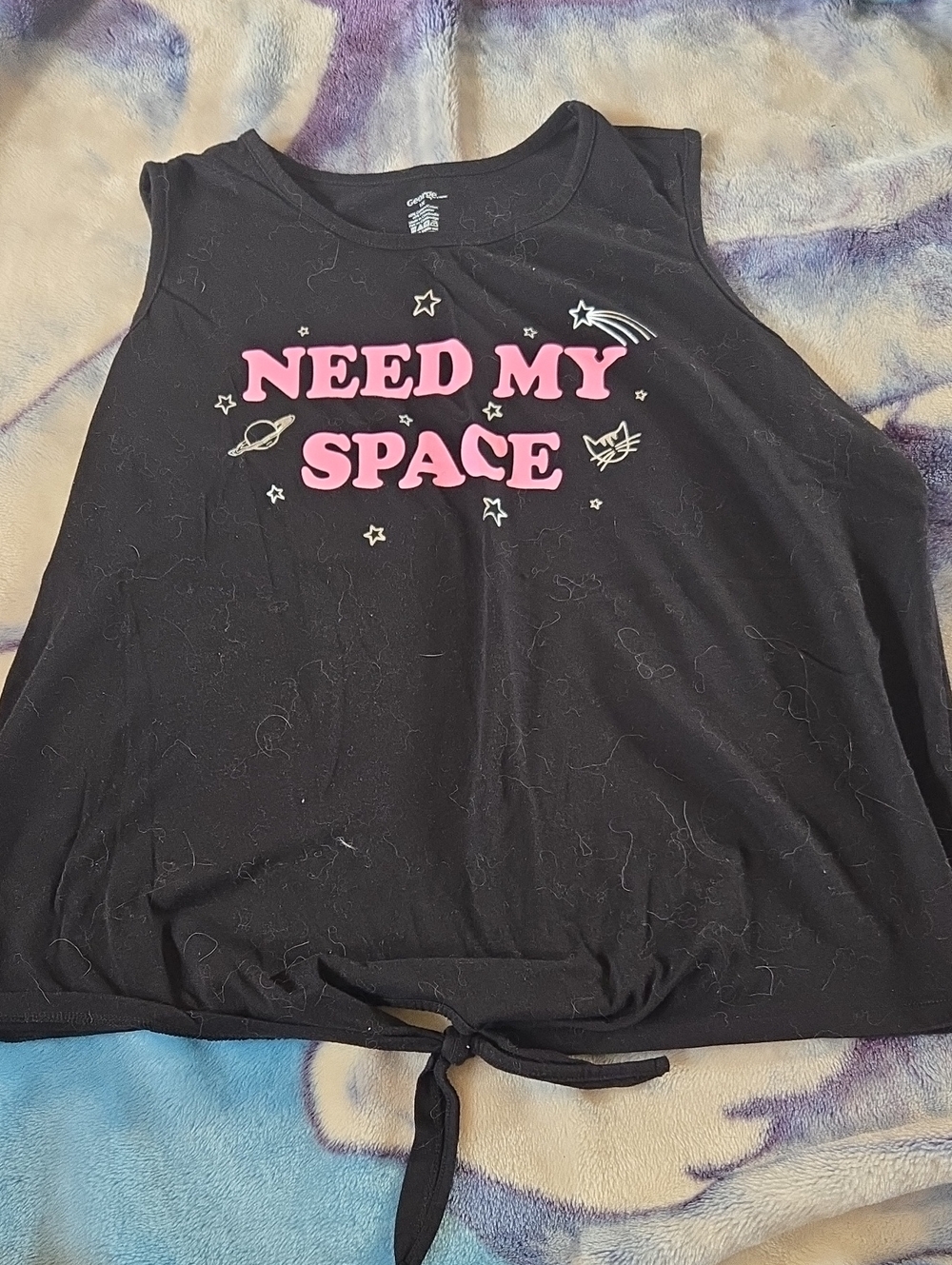 3/$20 Womans Black Pajama Top with Pink "Need My Space" Graphic